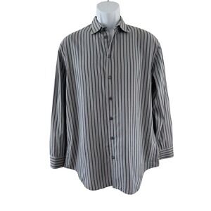 Armani Collezioni Shirt Mens Large Gray Stripe Long Sleeve Dress Woven Tunisia